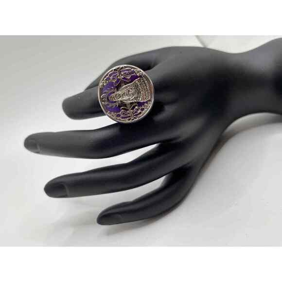 Guan Yin 3 in 1 Sterling Silver Ring. 3 Jade inserts. Size 7.75. Buddhist. - Picture 5 of 11